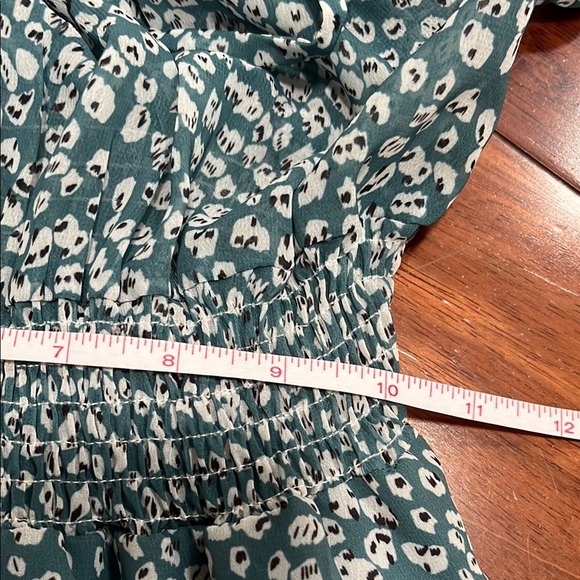 Blue White Long Sleeve V-Neck Sundress Ruffle Smocked Tiered Sheer Lined Small - Picture 7 of 10